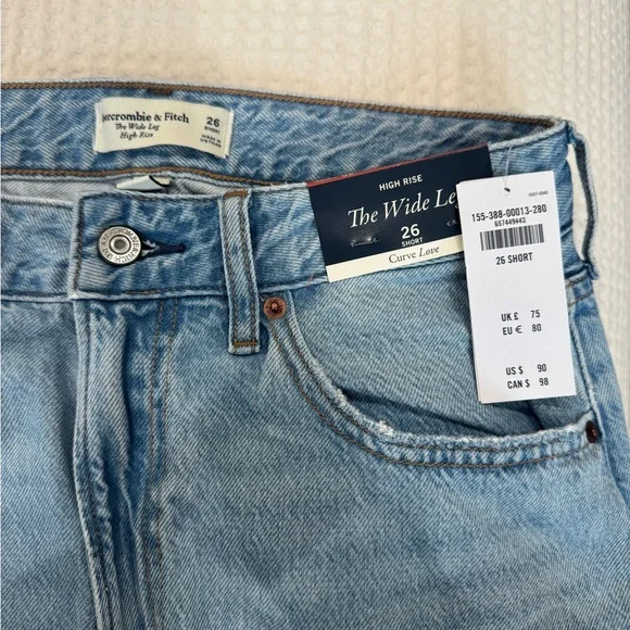 Abercrombie & Fitch Blue Curve Love High Rise Wide Leg Jeans - Picture 6 of 7